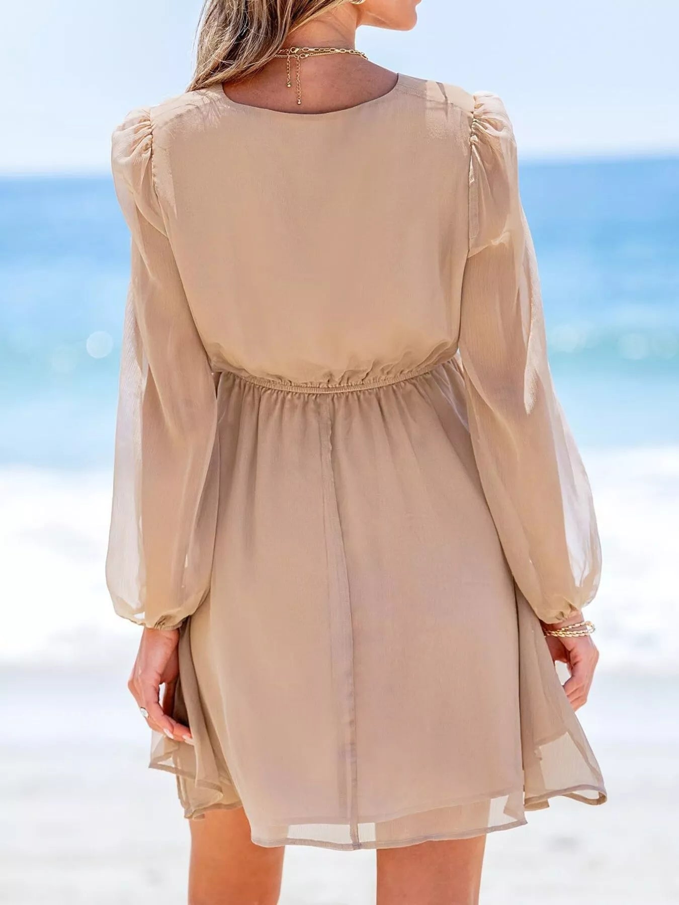 Surplice Long Sleeve Mini Dress
