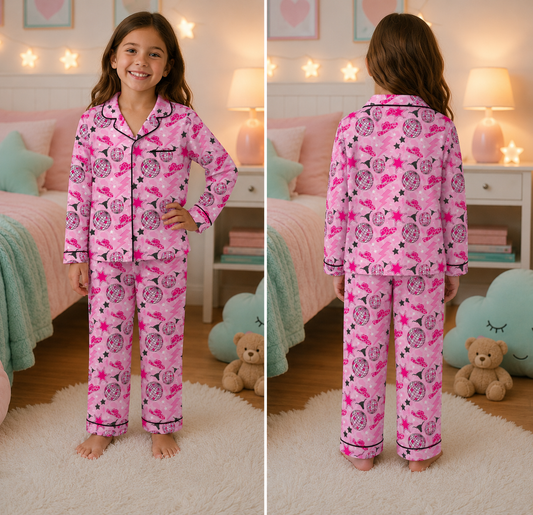 Neon Spur Disco Cowgirl Girls 2 Piece Pajama Pants Set