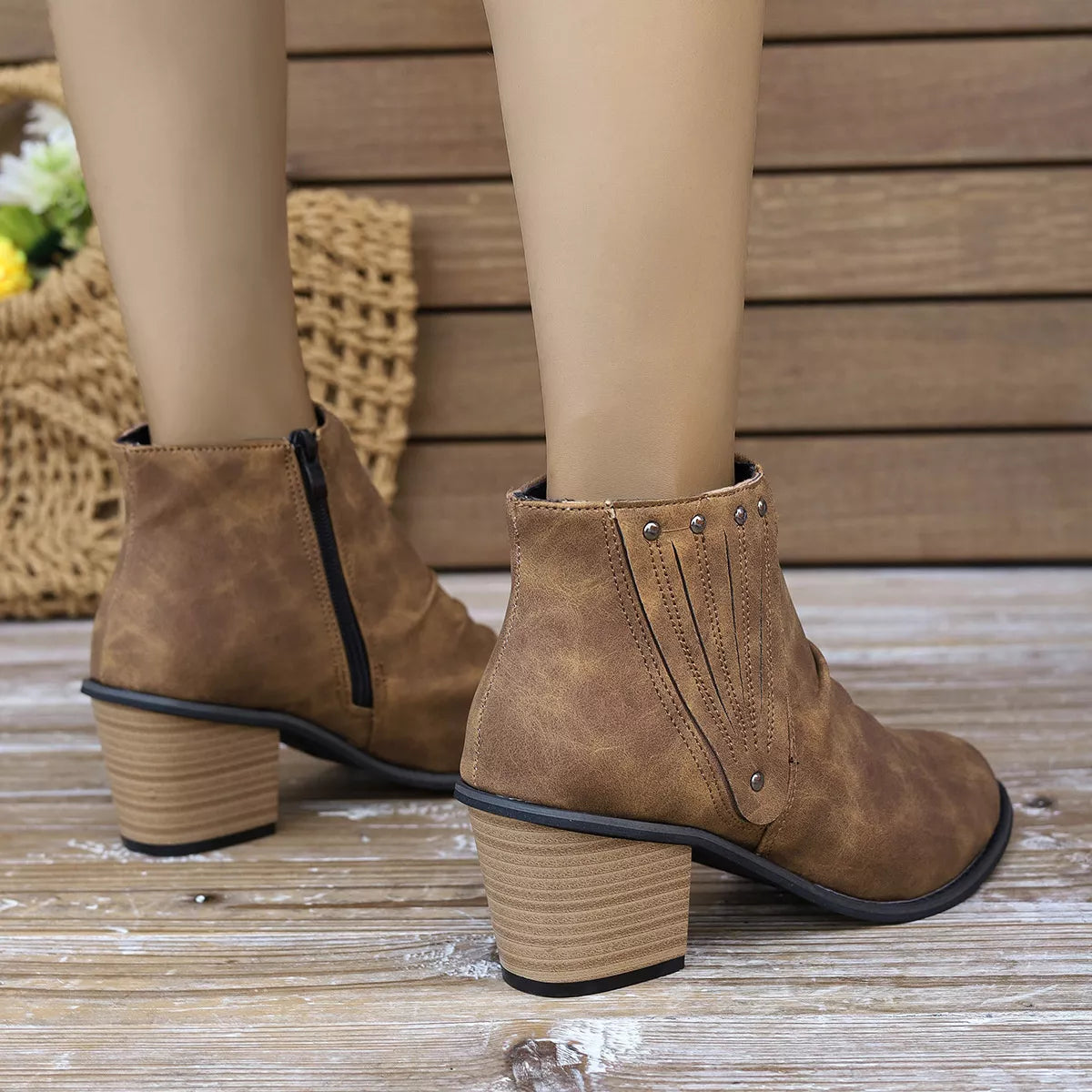 Point Toe Block Heels Boots