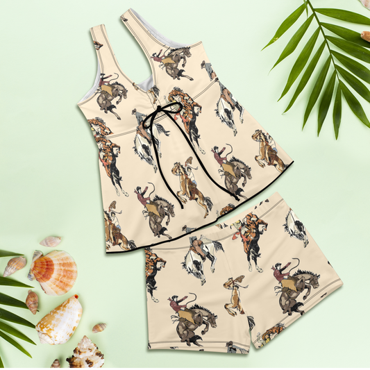 Baha Ranch Vintage Cowgirl Tankini & Boy Shorts Swim Set