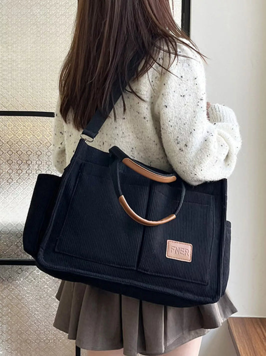 Corduroy Multi-Pocket Tote Bag