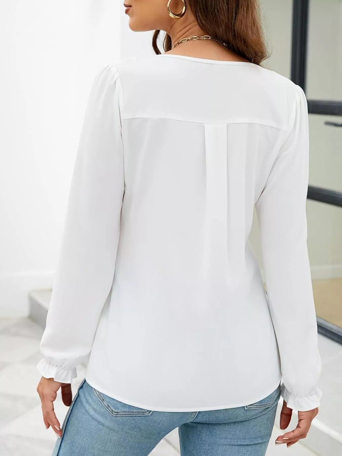 Notched Ruffle Cuff Blouse