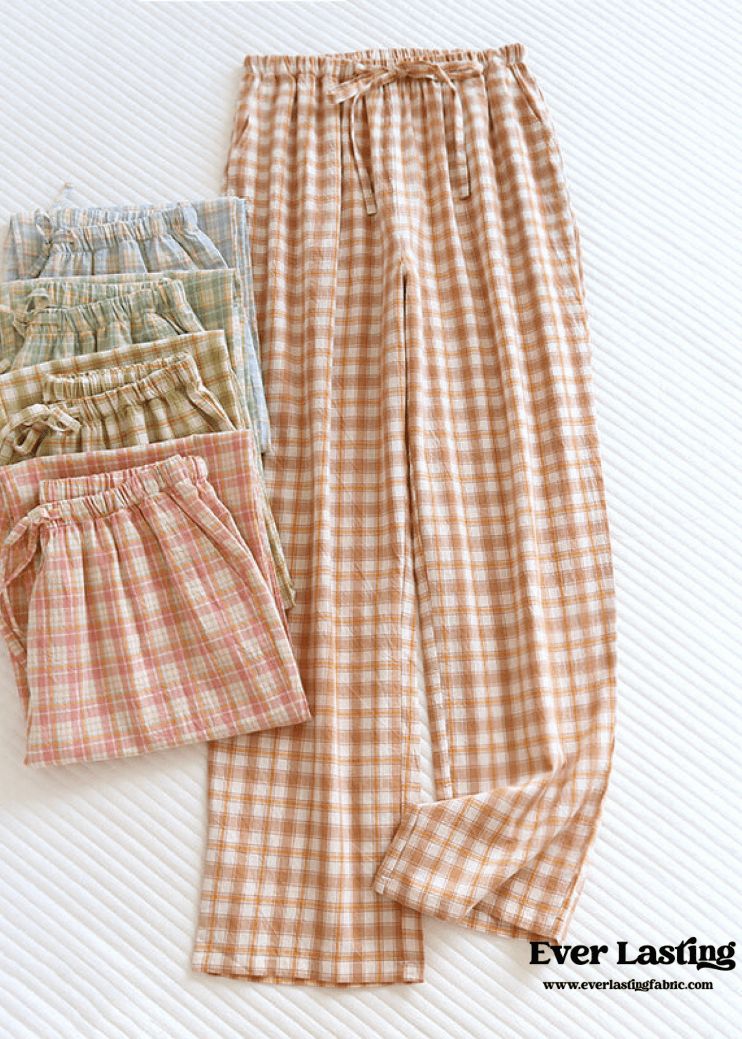 Plaid Washed Cotton Pajama Pants / Pink