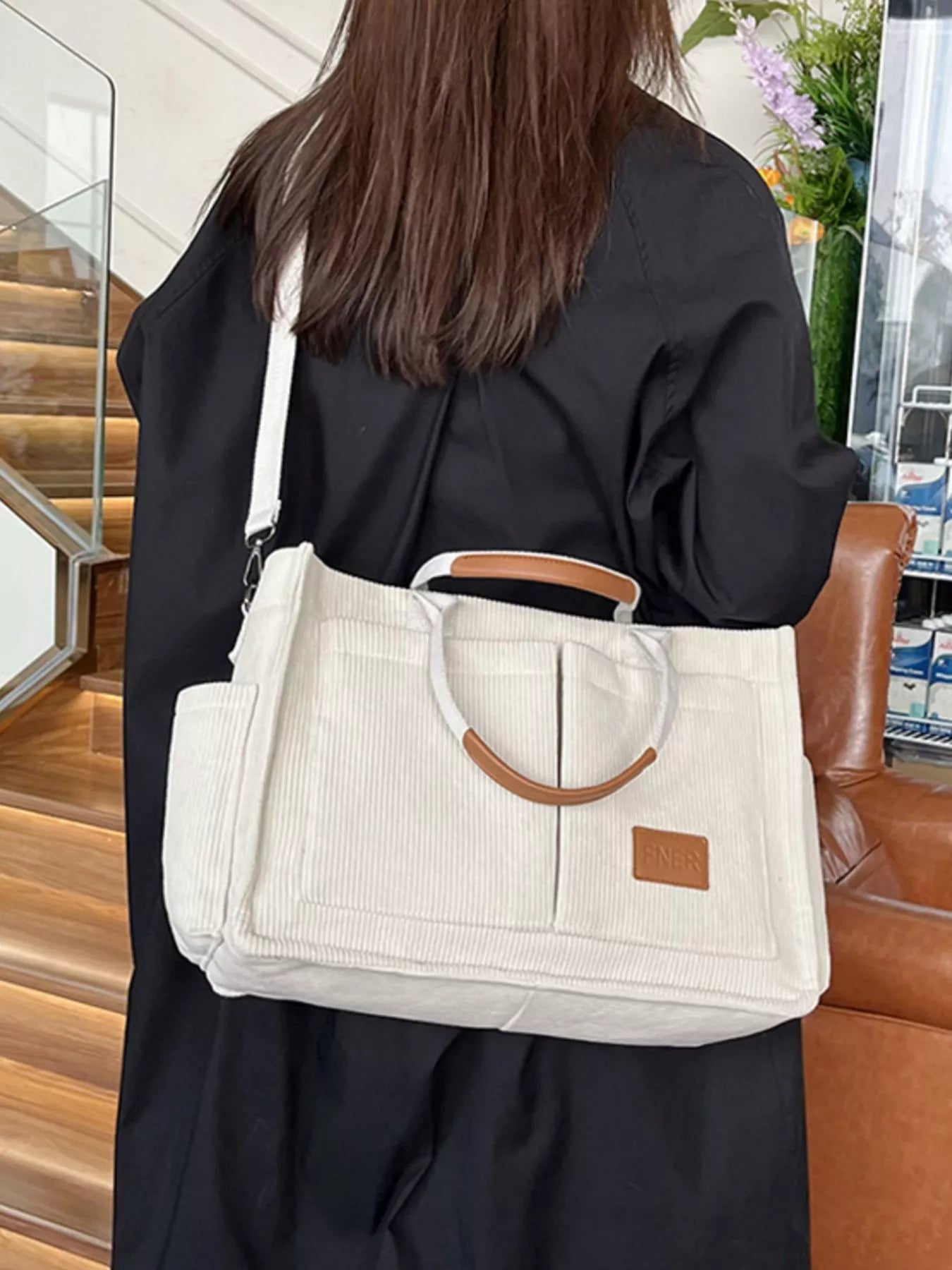 Corduroy Multi-Pocket Tote Bag