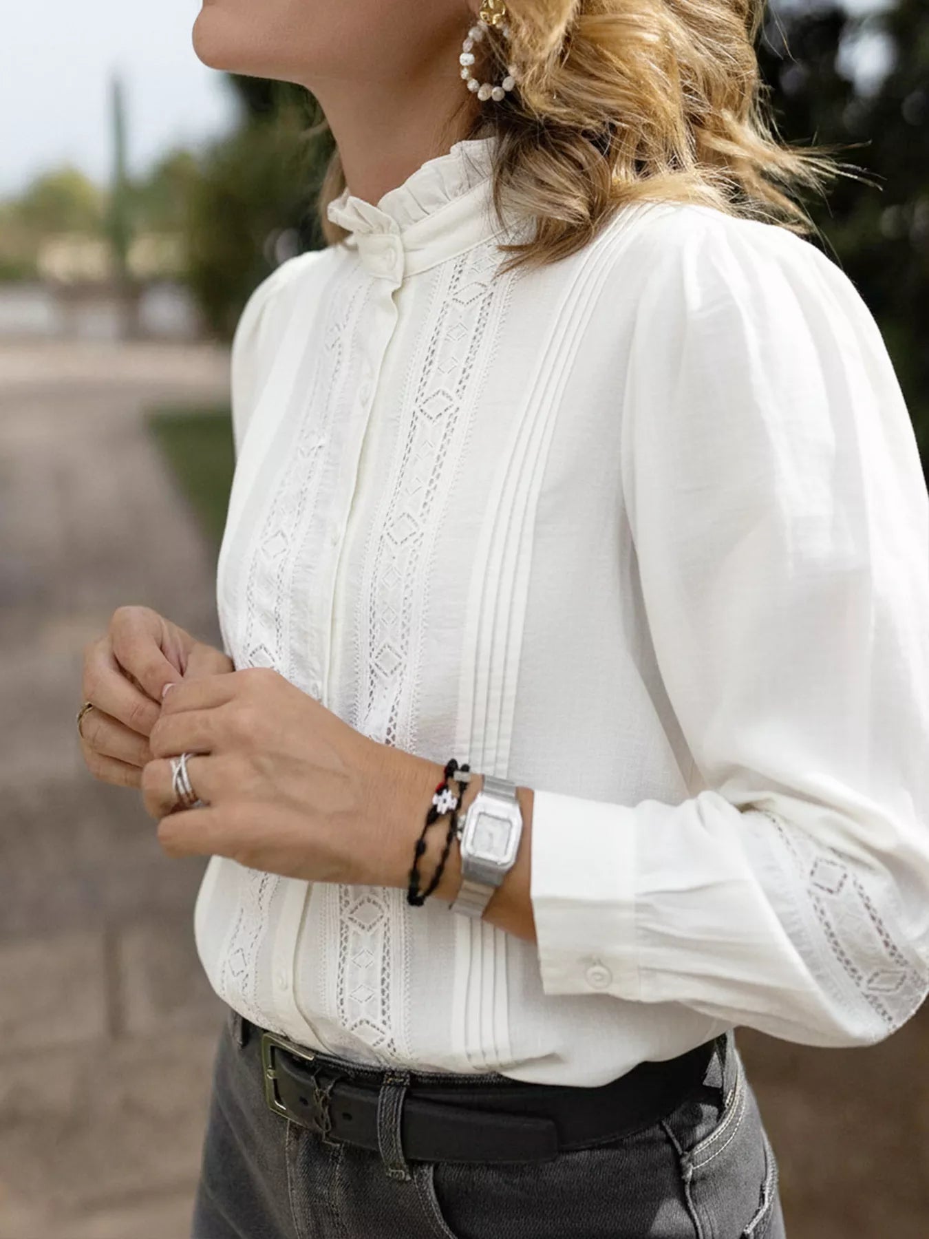 Lace Trim Long Sleeve Shirt