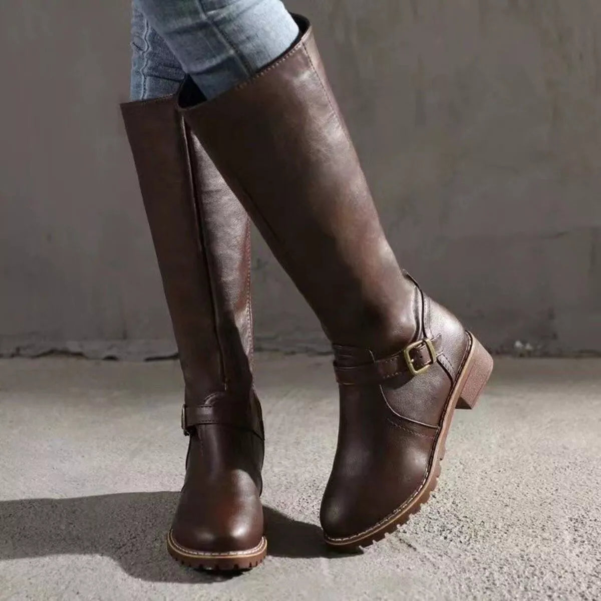 Round Toe Block Heels Boots