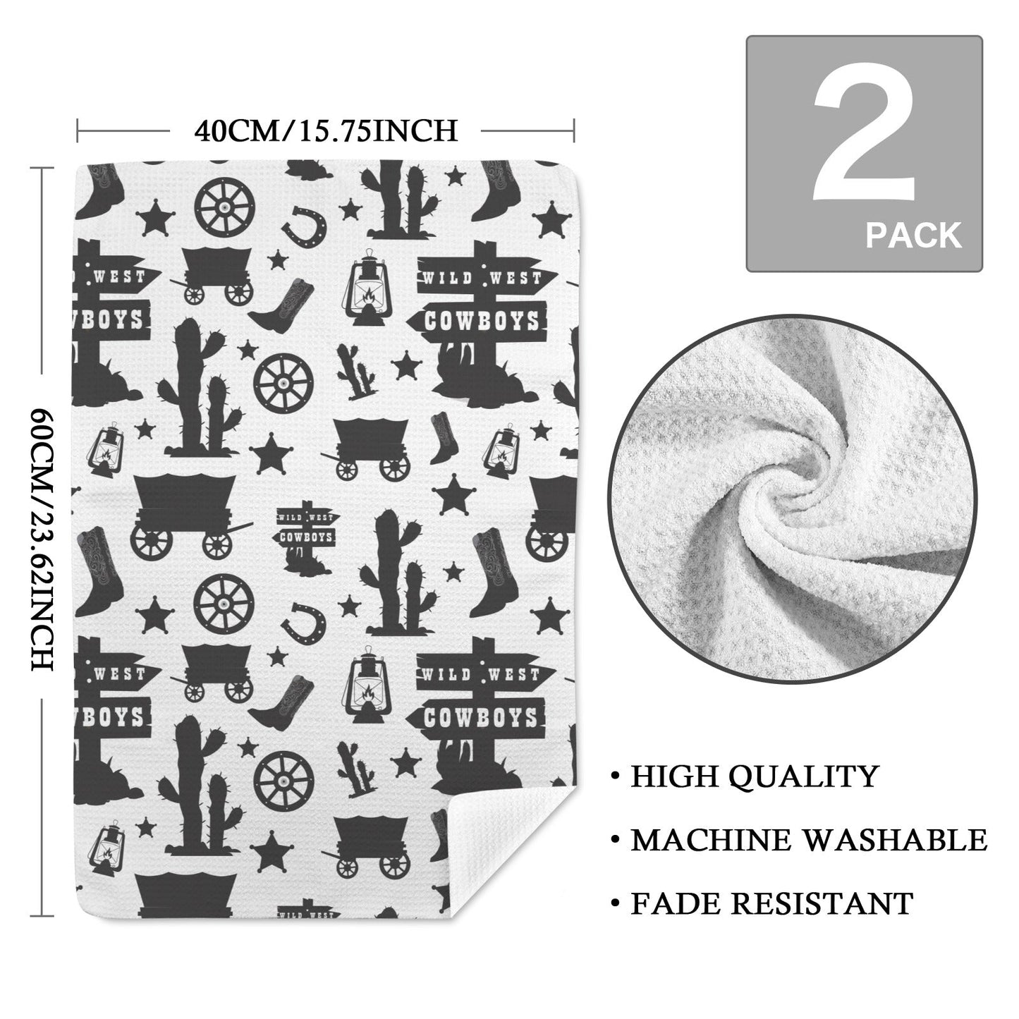 Baha Ranch Wild West Cowboys Set of 2 Dish Towels Made in America