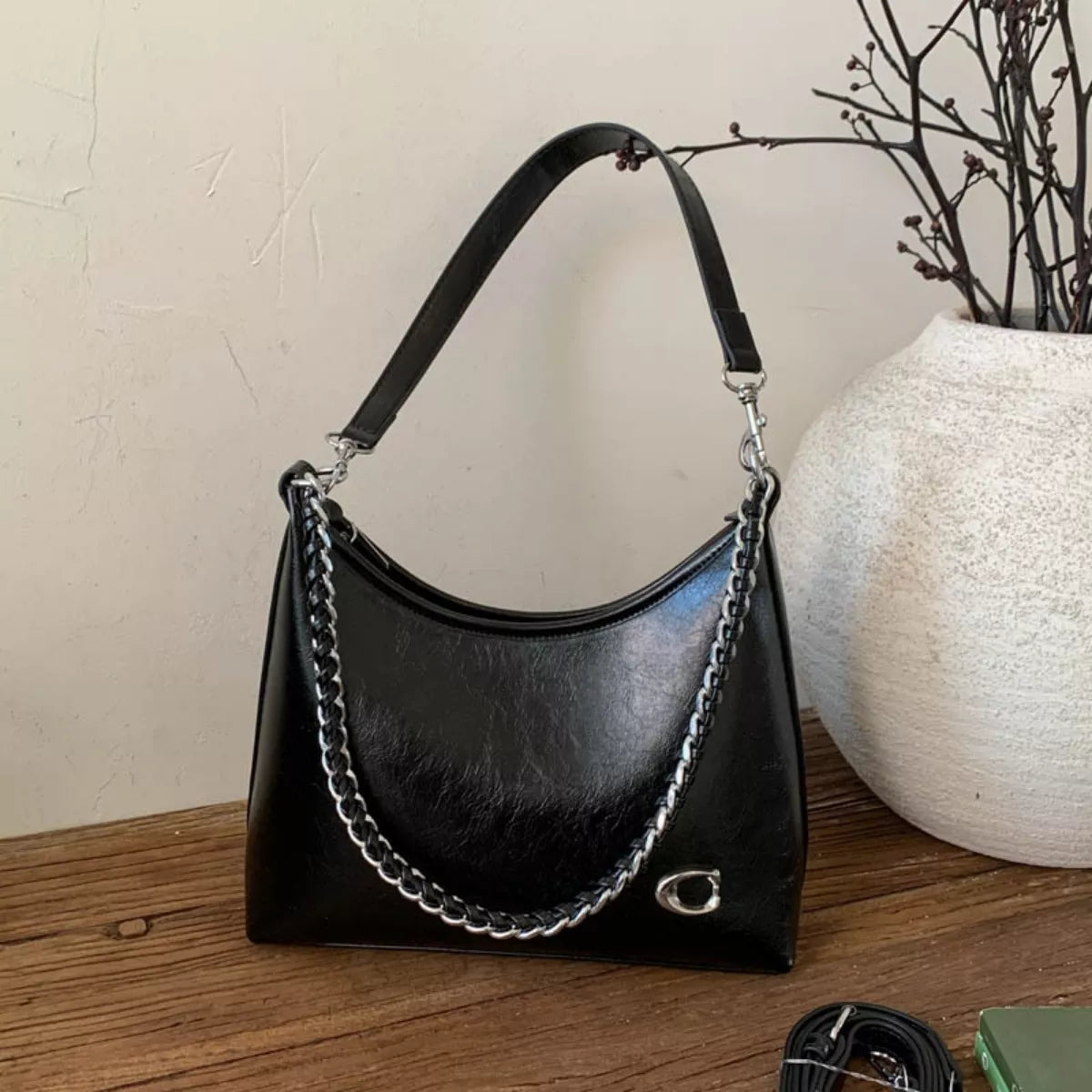 Chic Chain Accent Shoulder Bag