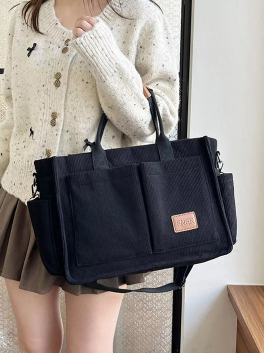 Corduroy Multi-Pocket Tote Bag