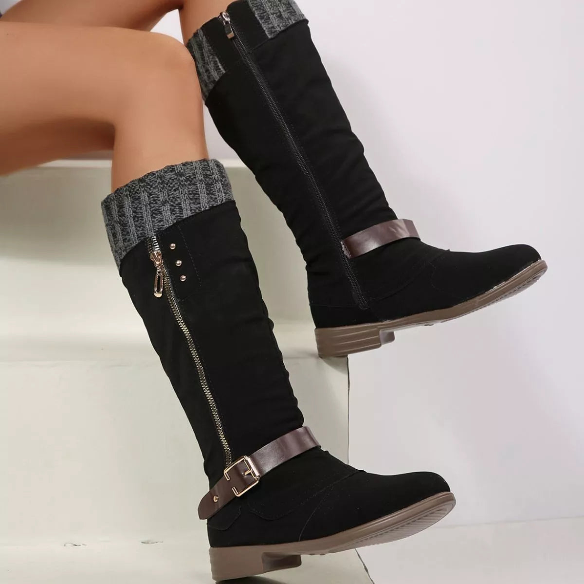 Round Toe Block Heels Boots