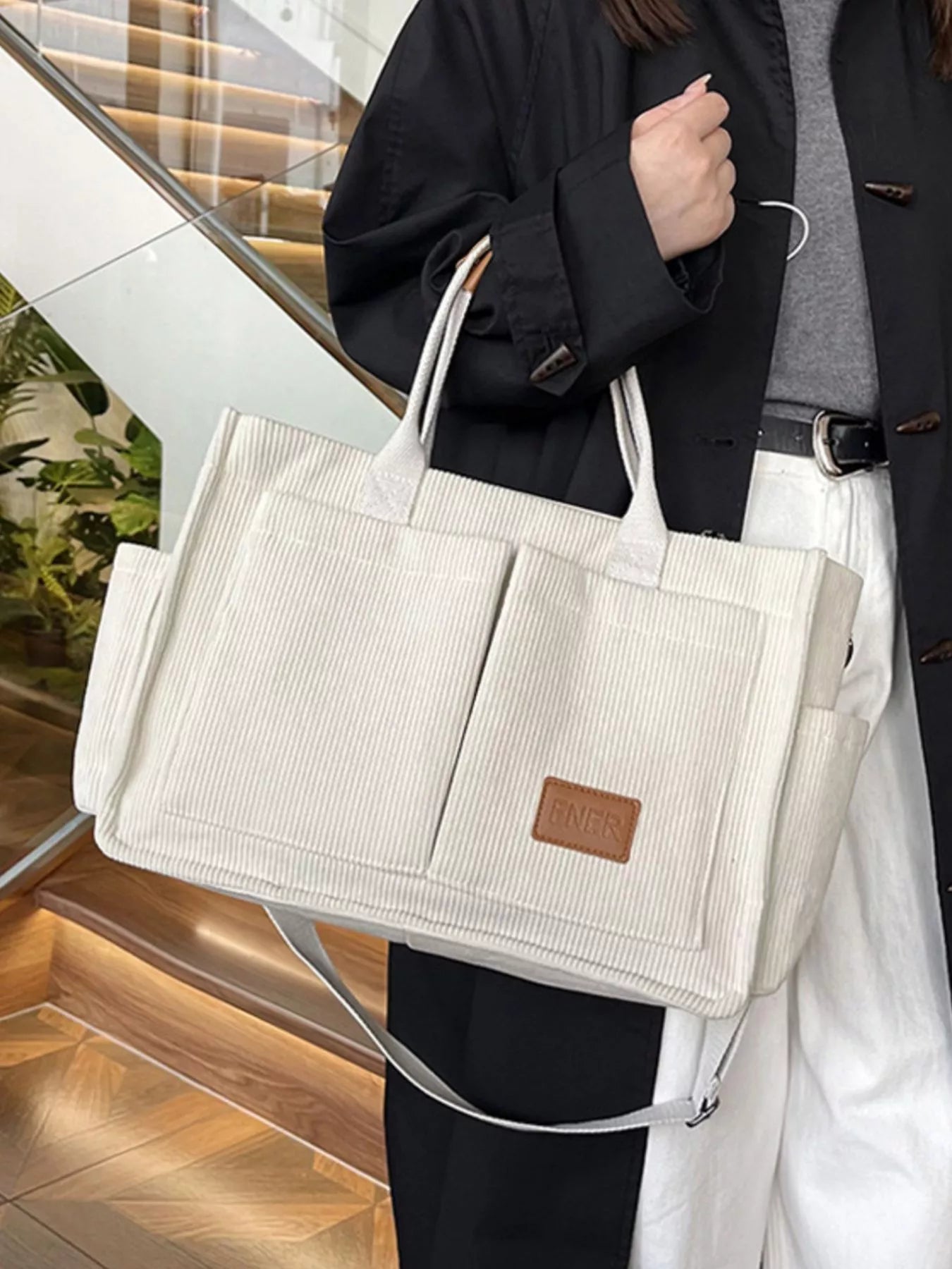 Corduroy Multi-Pocket Tote Bag