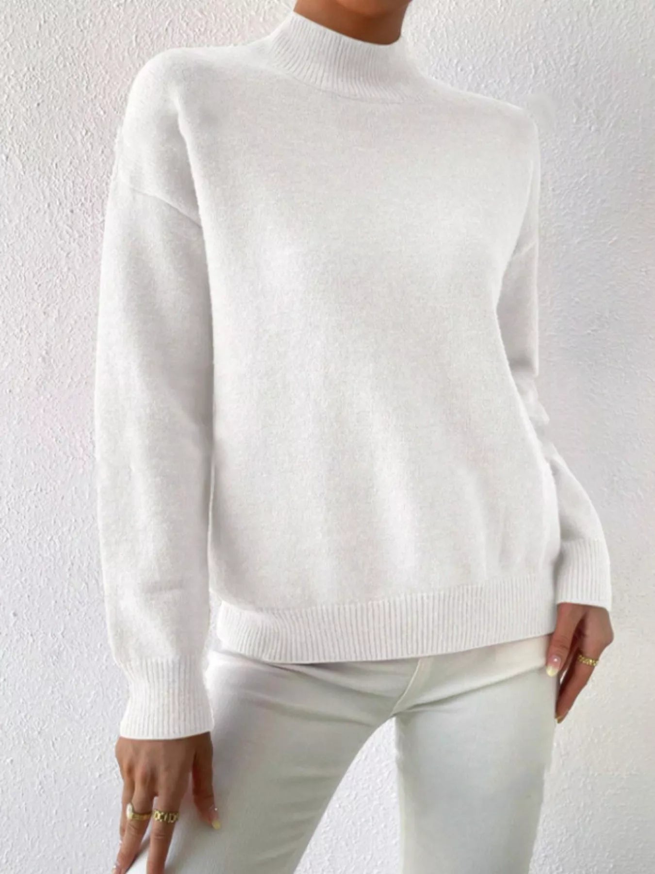 Mock Neck Dropped Shoulder Sweater