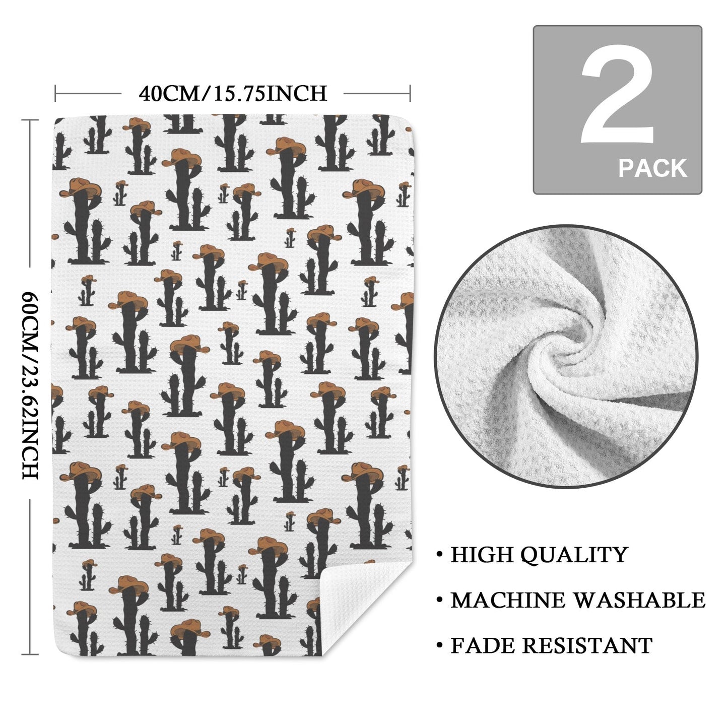 Baha Ranch Cowboy Cactus Set of 2 Kitchen Dish Towels Made in America