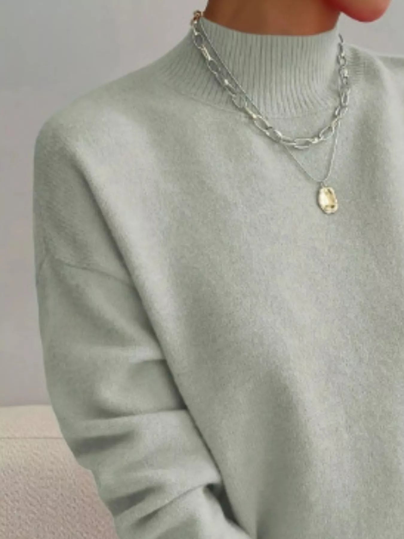 Mock Neck Dropped Shoulder Sweater