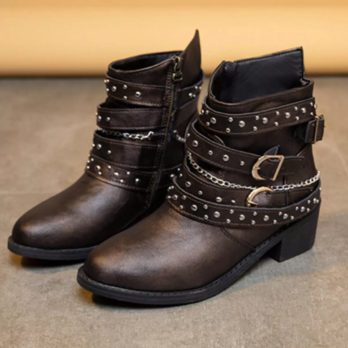 Studded Buckle Ankle Boots