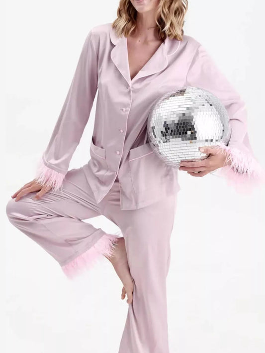 Silky Button Up Top and Pants Lounge Set
