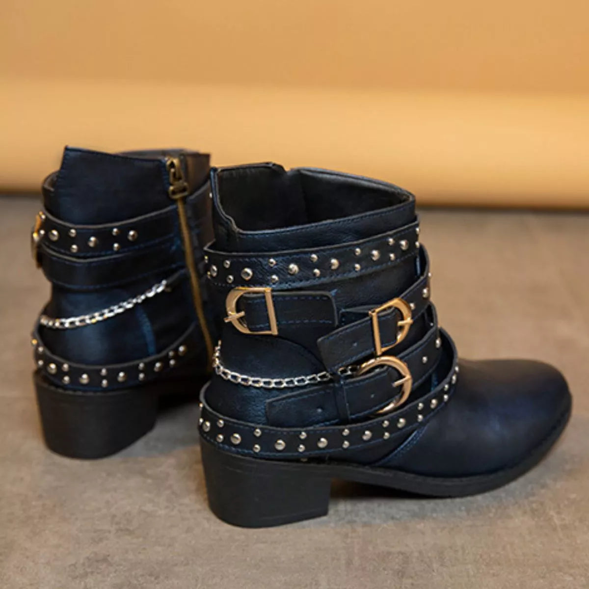 Studded Buckle Ankle Boots