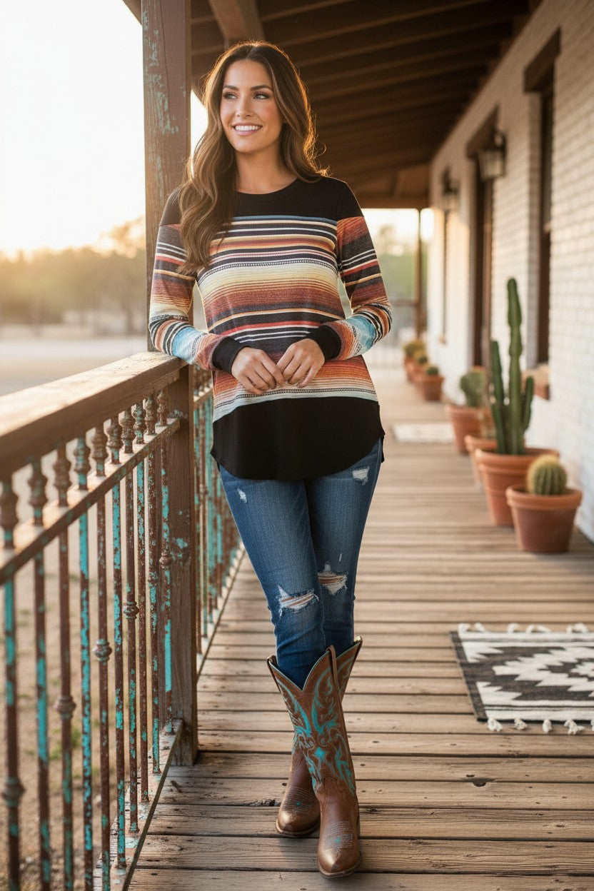Los Alamos Serape Print Long Sleeve Top Made in America