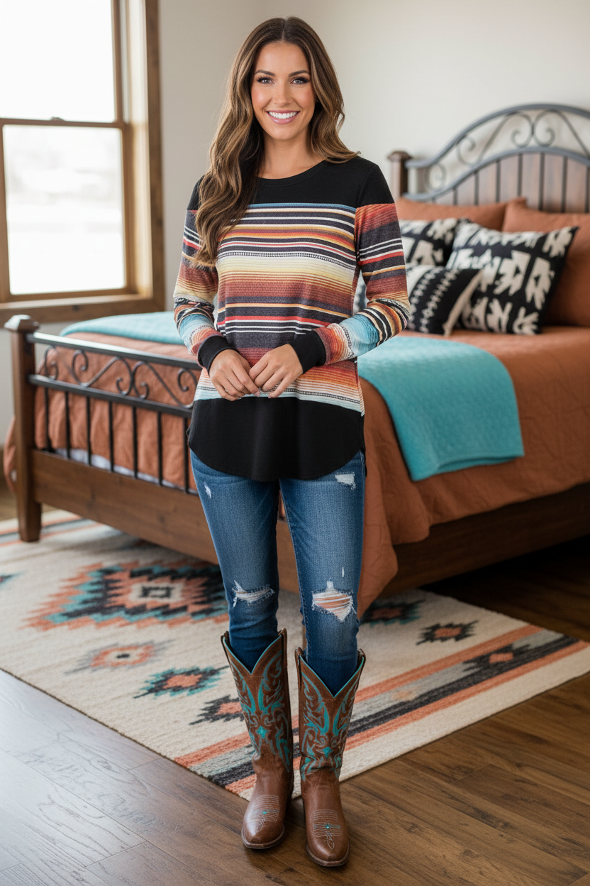 Los Alamos Serape Print Long Sleeve Top Made in America