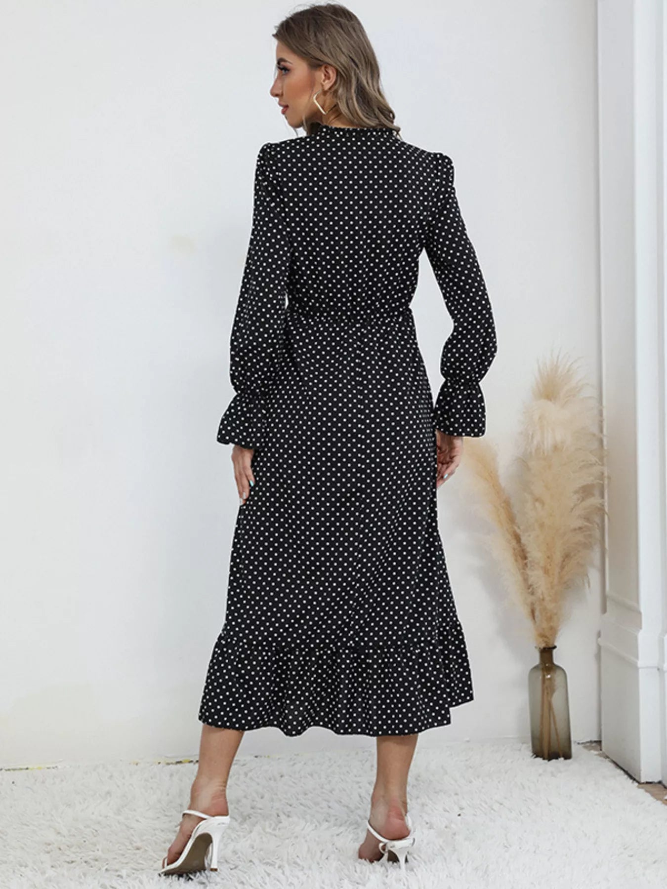 Polka Dot Ruffle Hem Midi Dress
