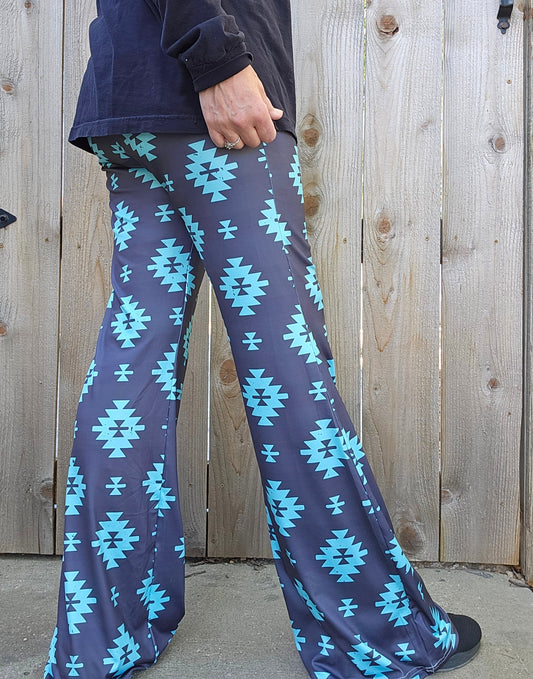 Baha Ranch Charcoal Turquoise Aztec Flare Pants