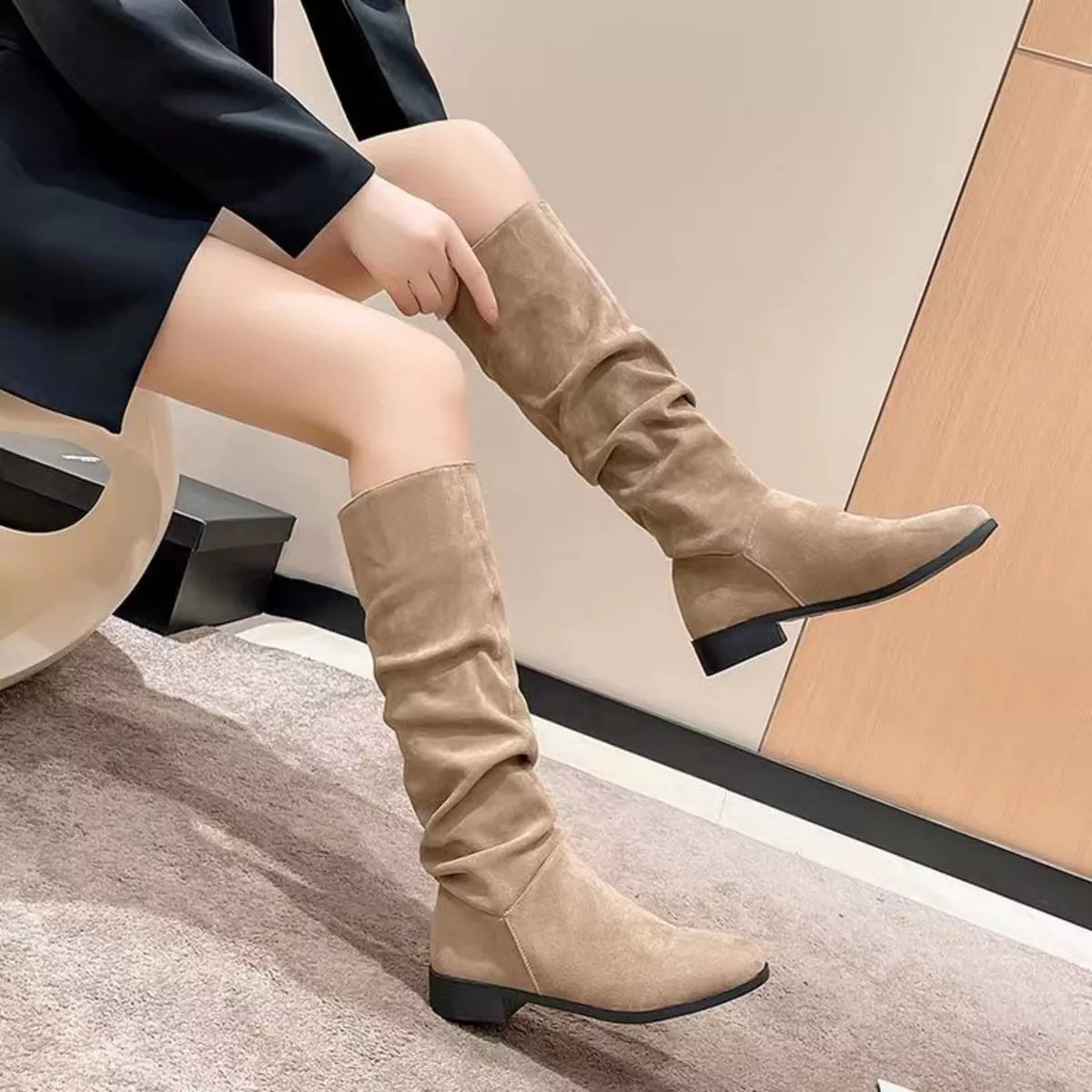 Round Toe Block Heels Boots