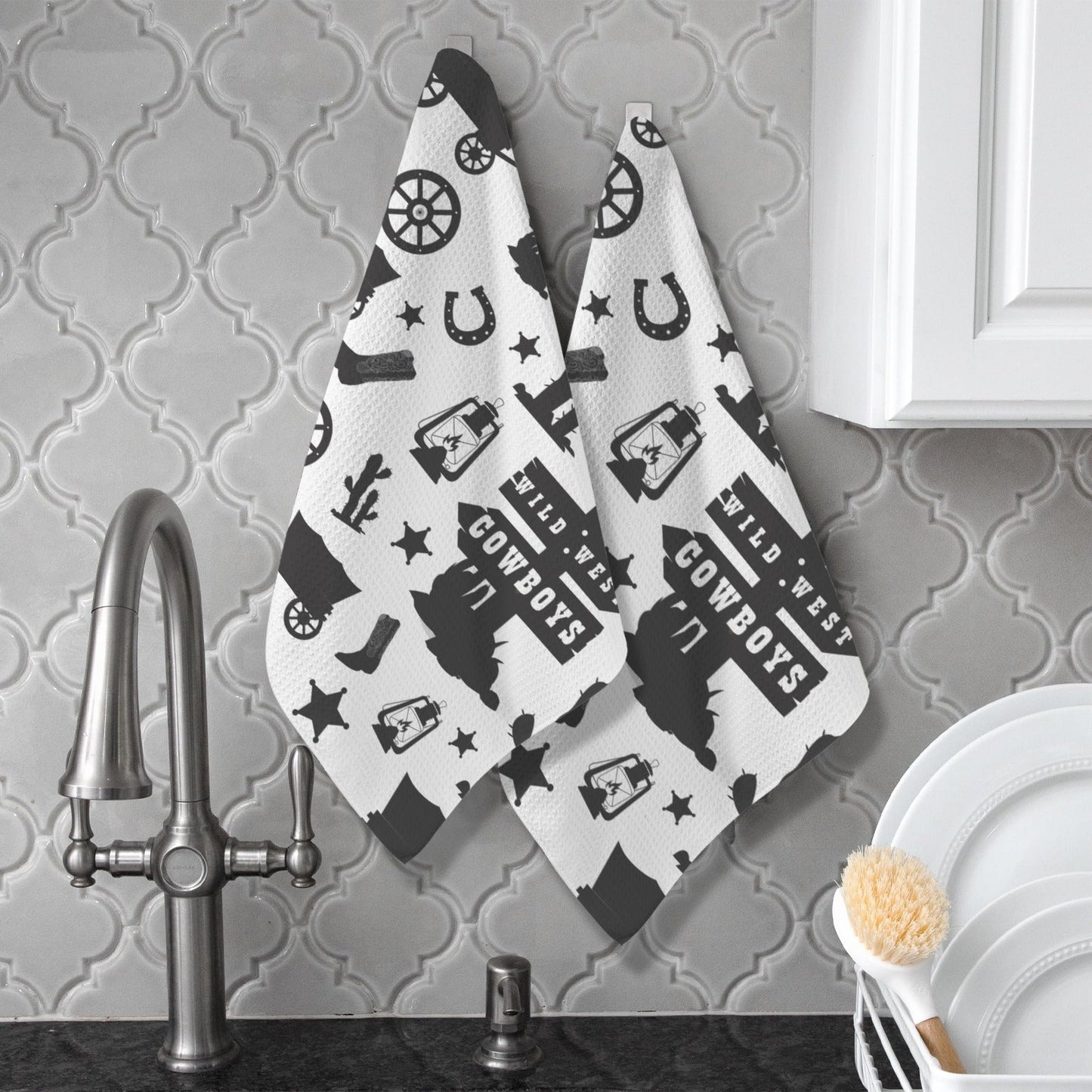 Baha Ranch Wild West Cowboys Set of 2 Dish Towels Made in America