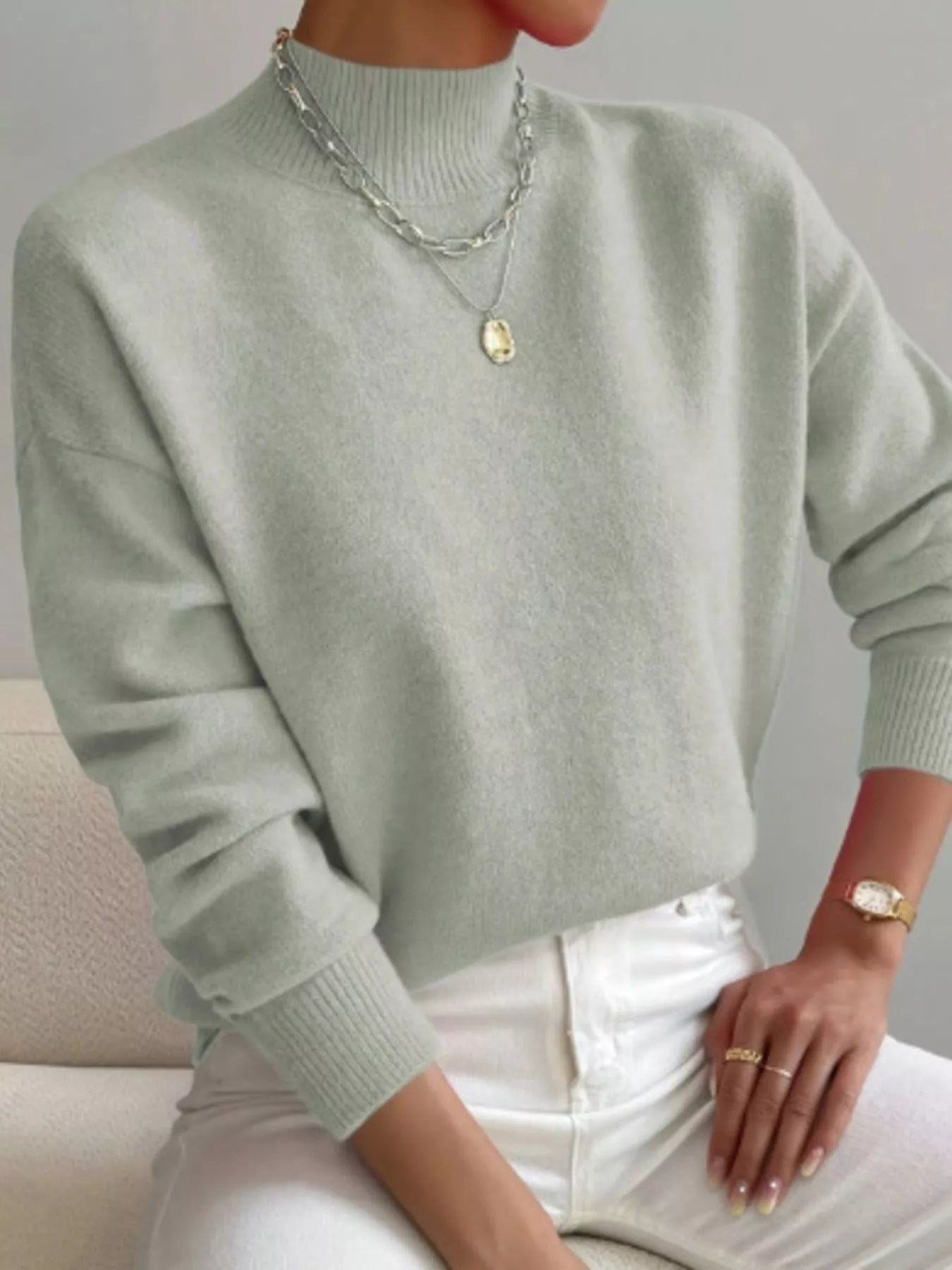 Mock Neck Dropped Shoulder Sweater