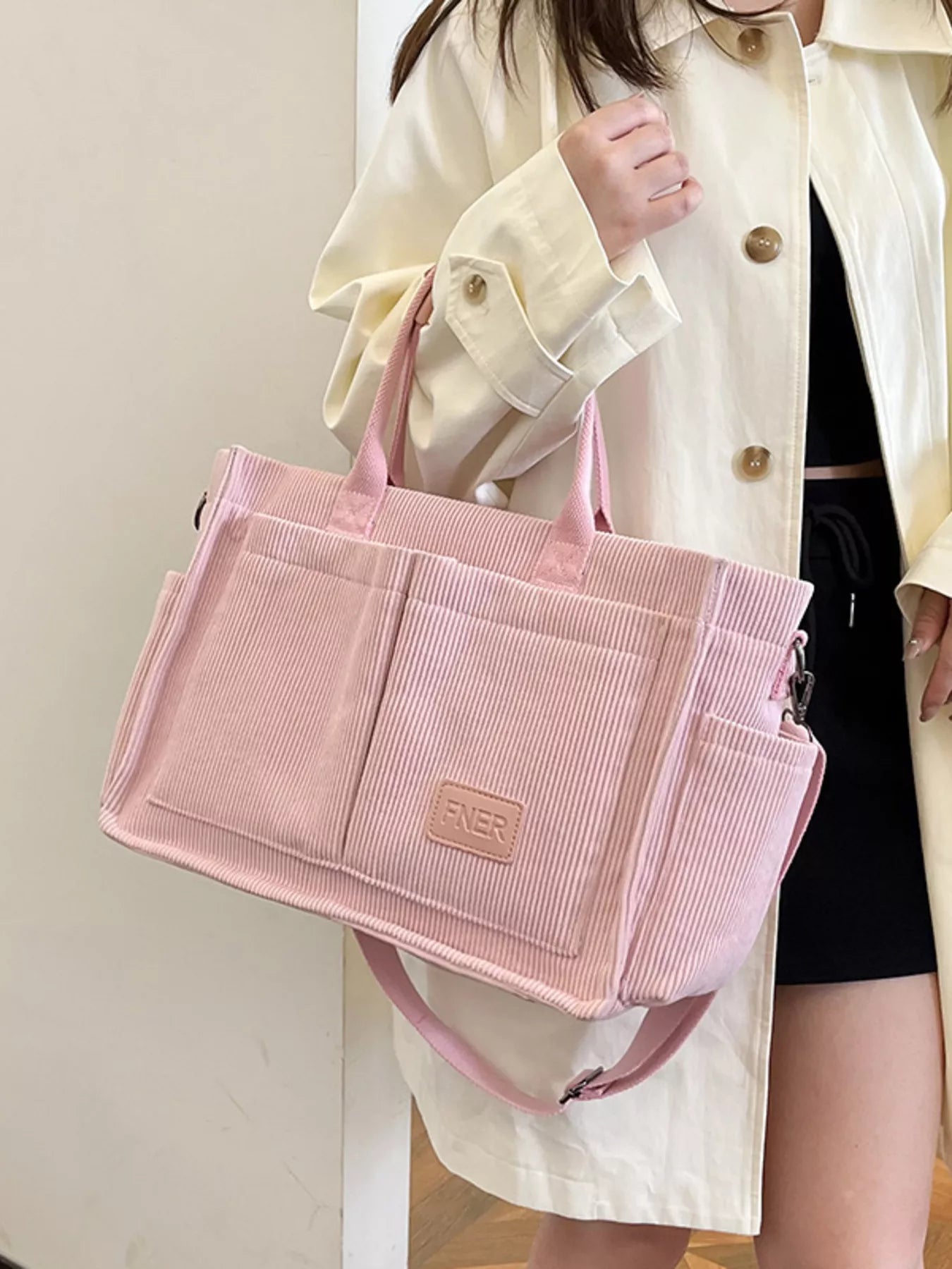 Corduroy Multi-Pocket Tote Bag