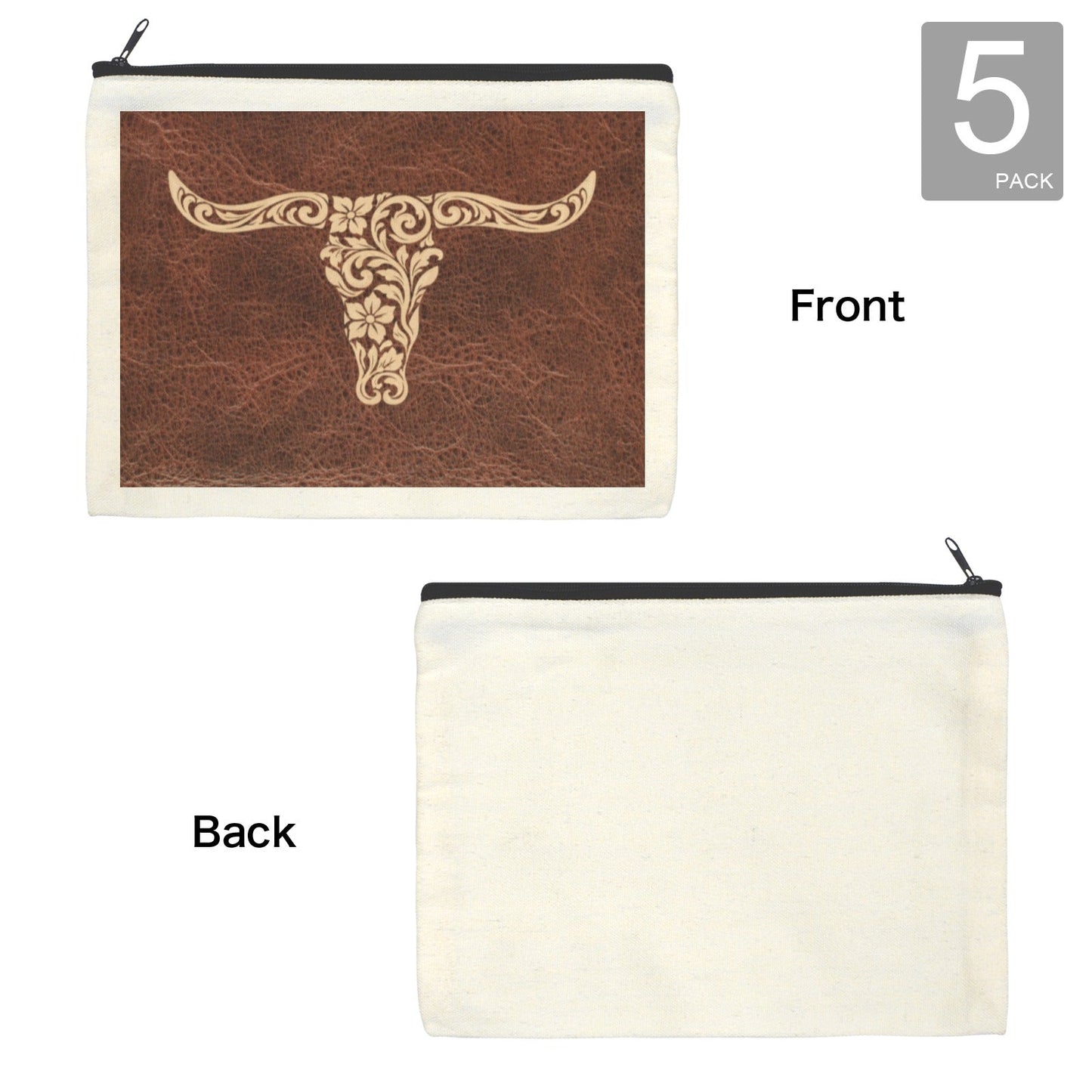 Baha Ranch Tooled Longhorn Set of 5 bags Cosmetic Bag Made in America