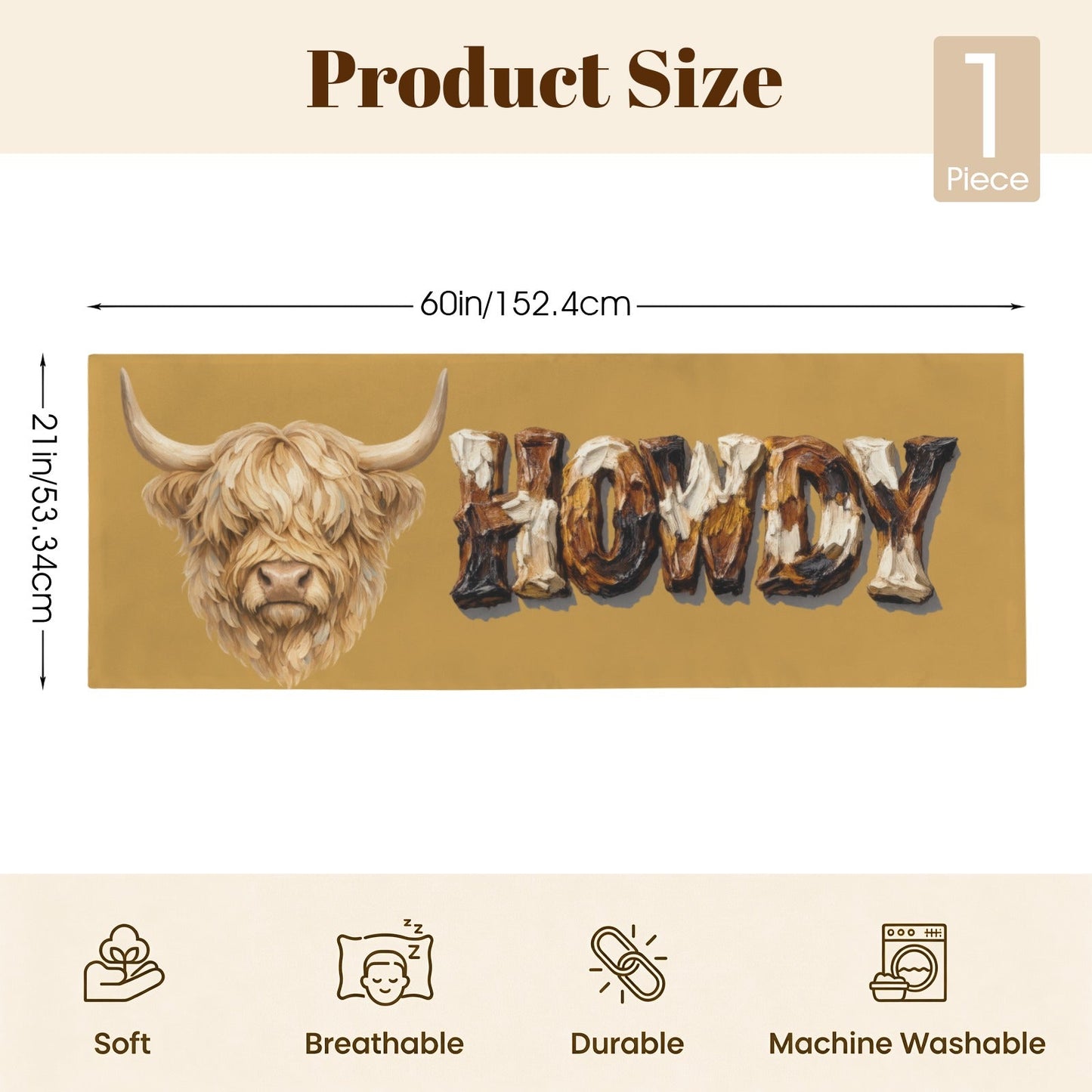 Baha Ranch Howdy Highland Western Body Pillow Made in America