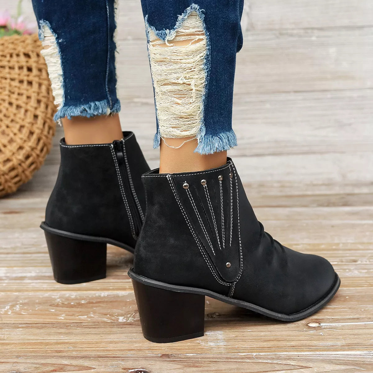 Point Toe Block Heels Boots