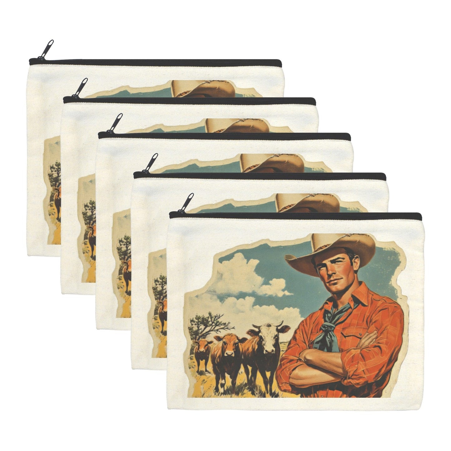 Baha Ranch Cowboy Cattle Rancher pack of 5 Cosmetic Bags Made in America