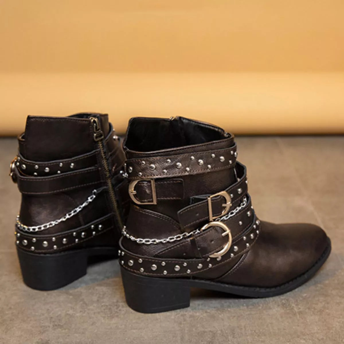 Studded Buckle Ankle Boots