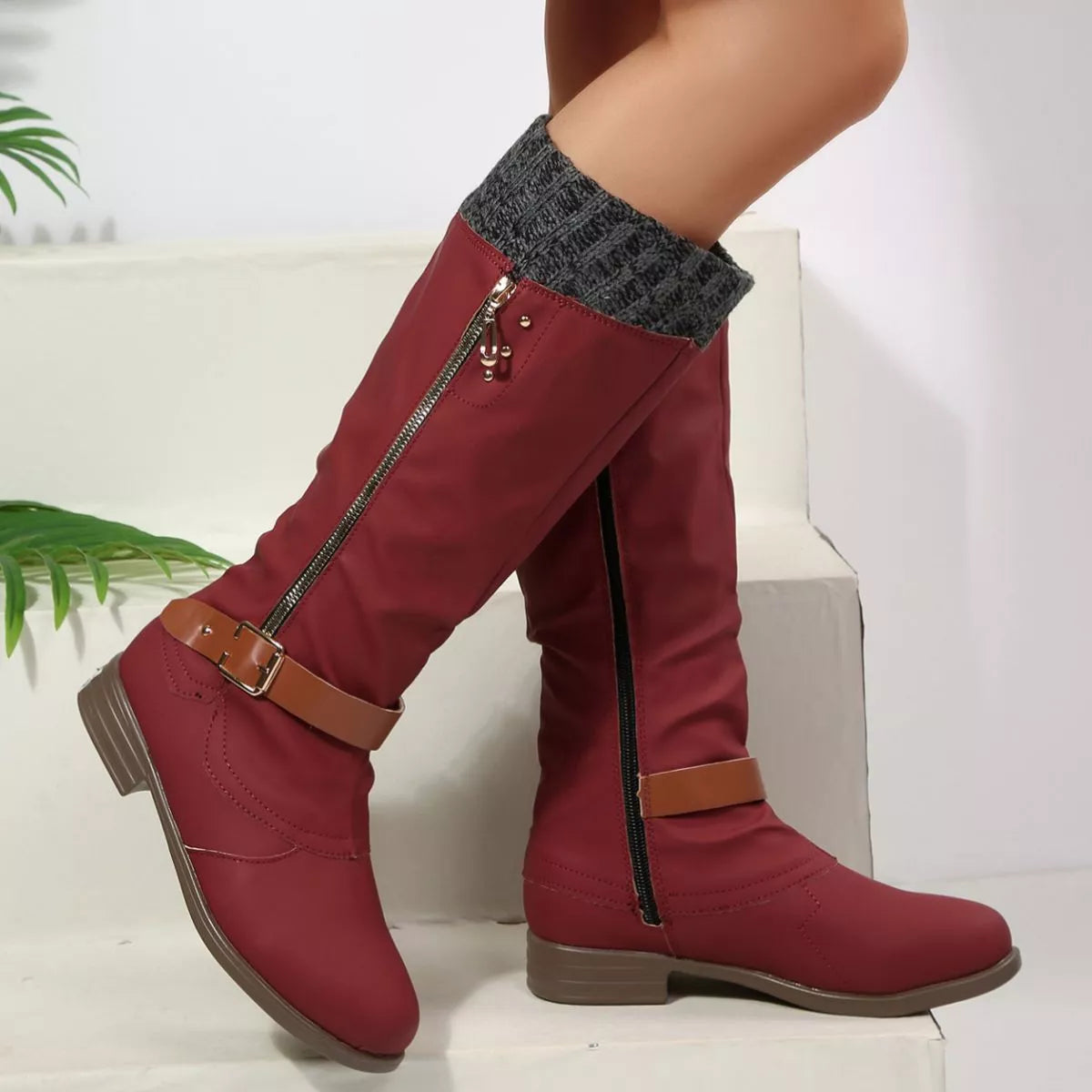 Round Toe Block Heels Boots