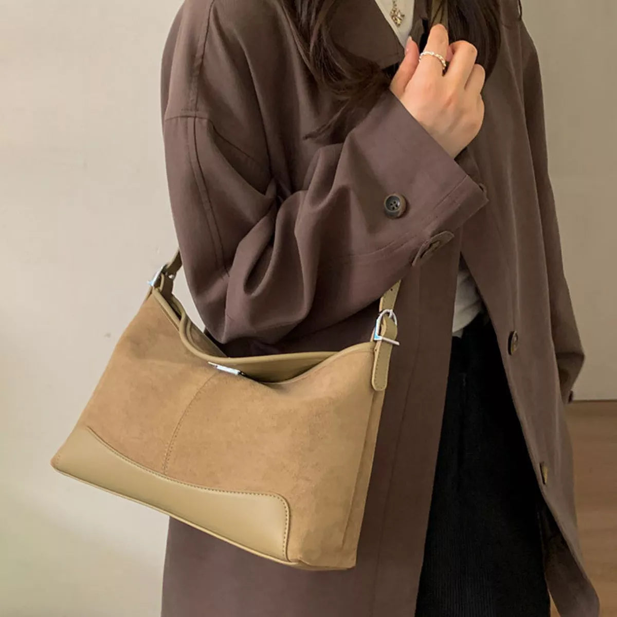 Suede Crossbody Bag with Adjustable Strap
