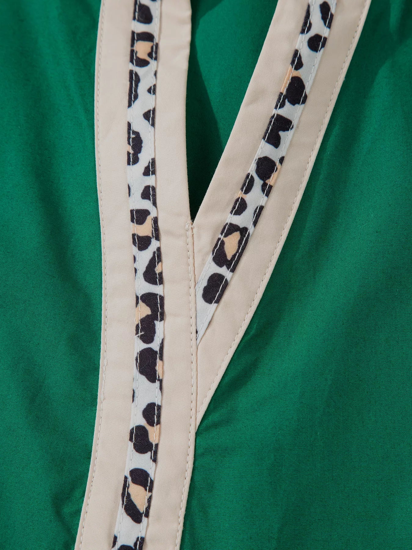 Puffy Flounce Sleeve Leopard Trim V Neck Blouse