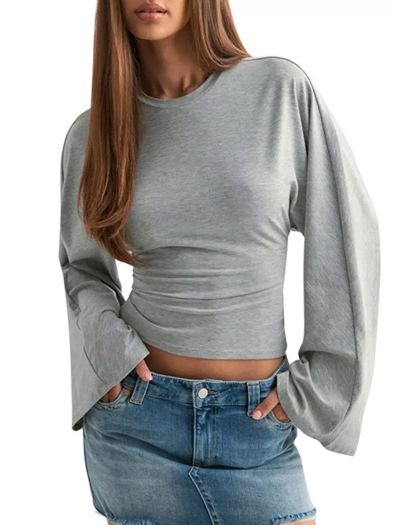 Full Size Long Sleeve Fitted T-Shirt Plus Size