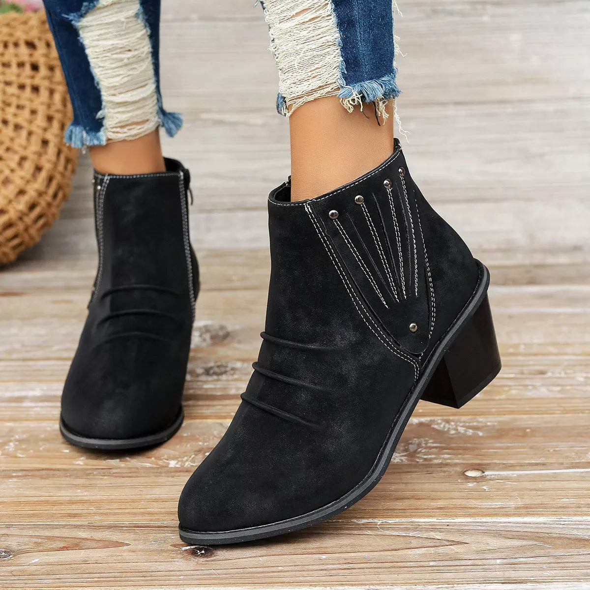 Point Toe Block Heels Boots