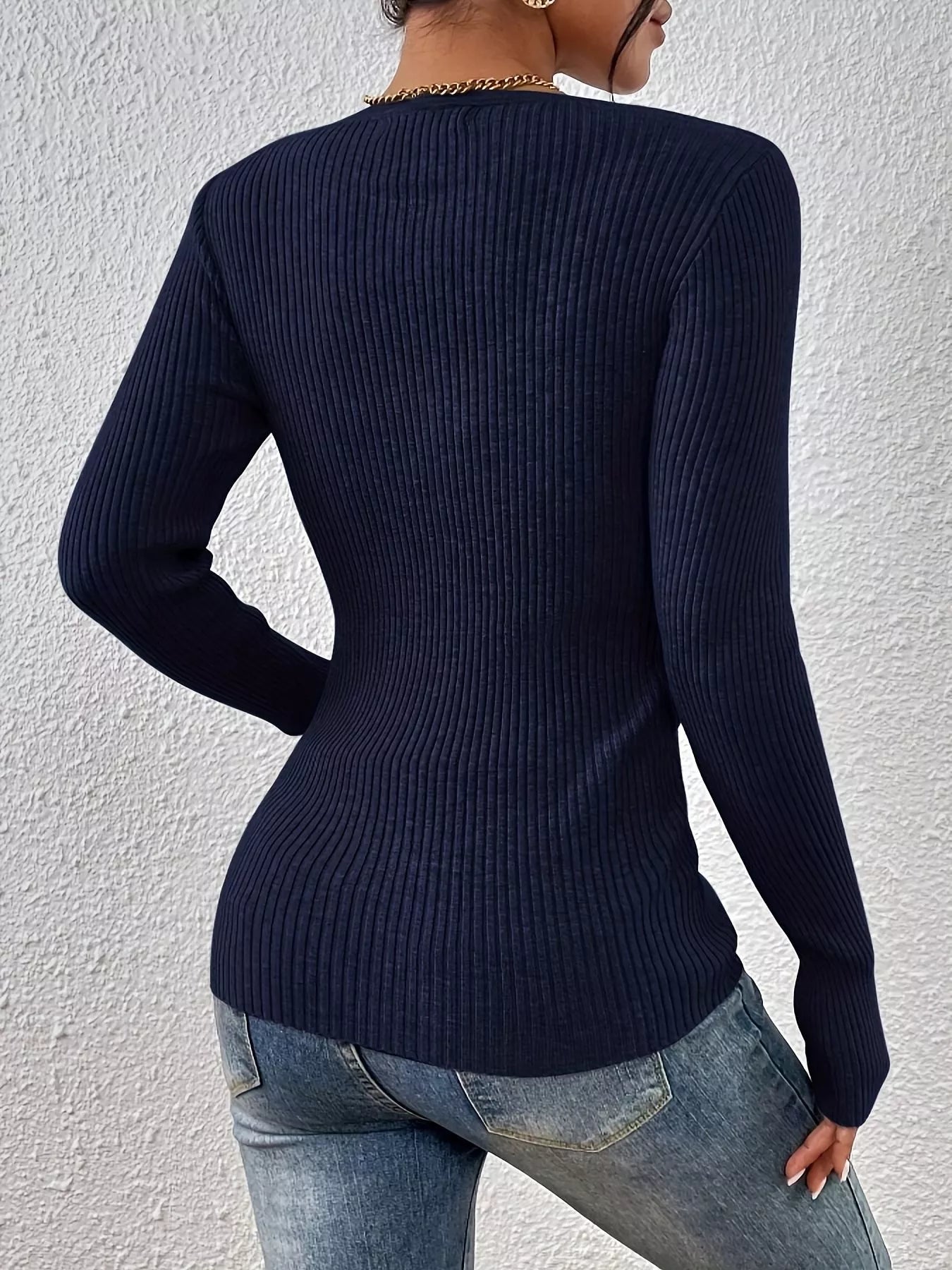 Ribbed Knit Button Front Knit Top