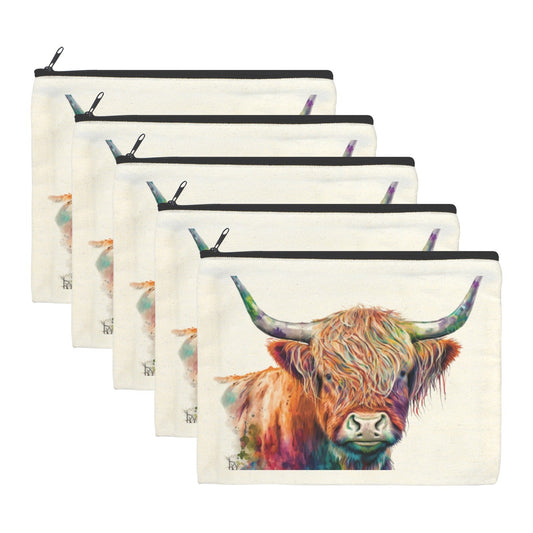 Baha Ranch Watercolor Highland Cosmetic Bag Pack of 5 Made in America