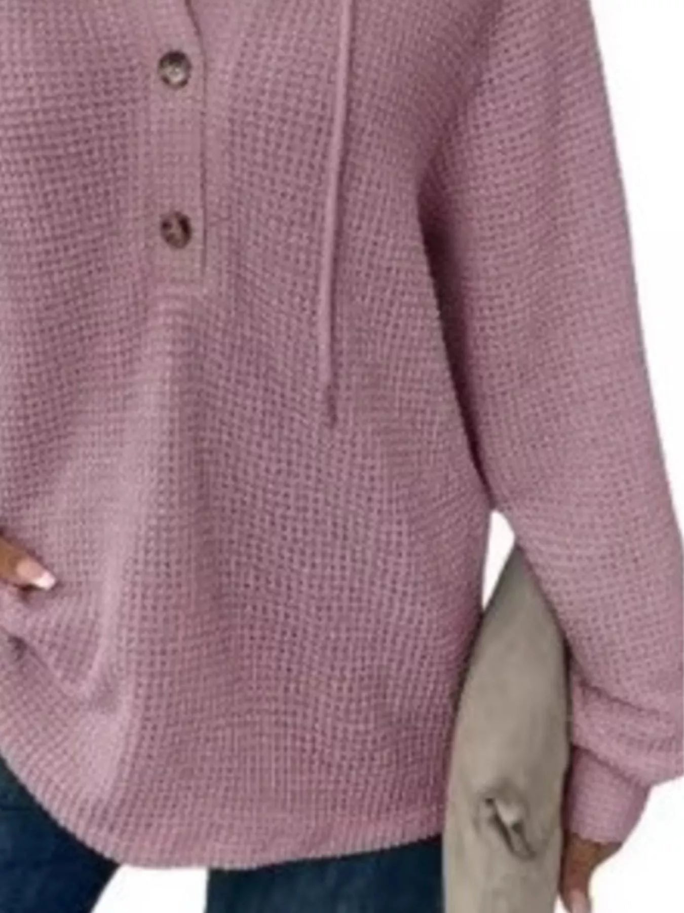 Full Size Button Detail Waffle Knit Hoodie Plus Size