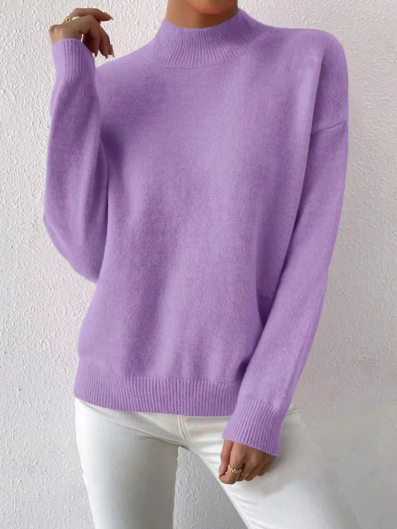 Mock Neck Dropped Shoulder Sweater