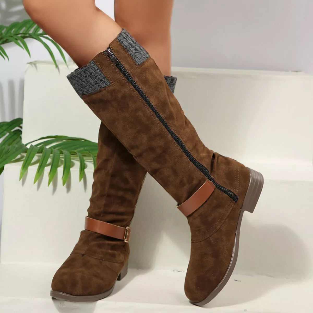 Round Toe Block Heels Boots