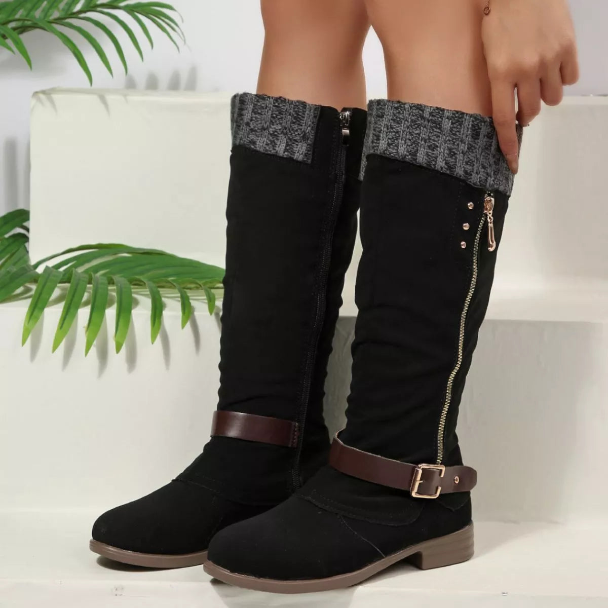 Round Toe Block Heels Boots