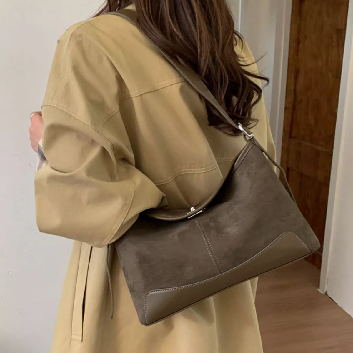 Suede Crossbody Bag with Adjustable Strap
