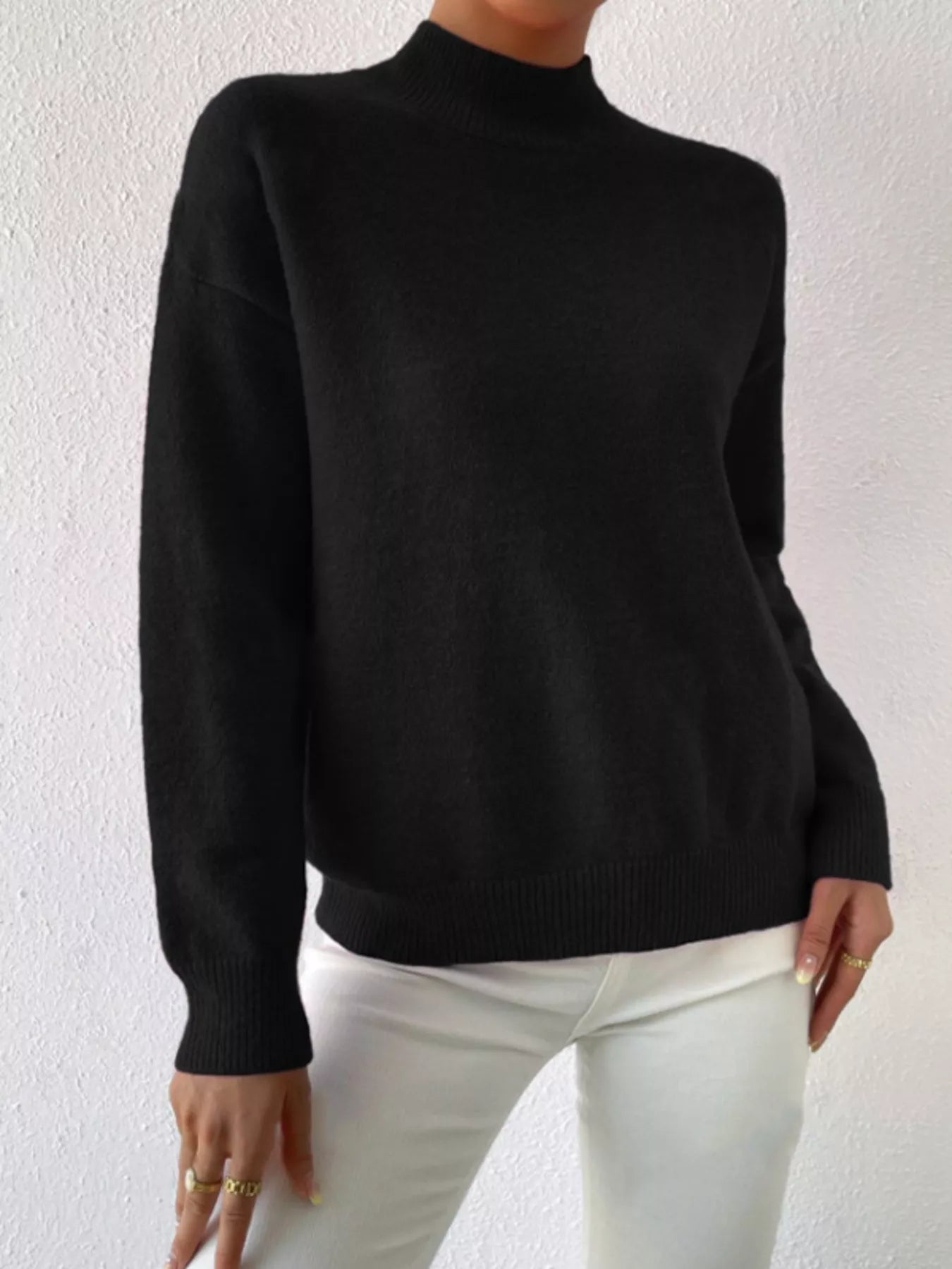 Mock Neck Dropped Shoulder Sweater