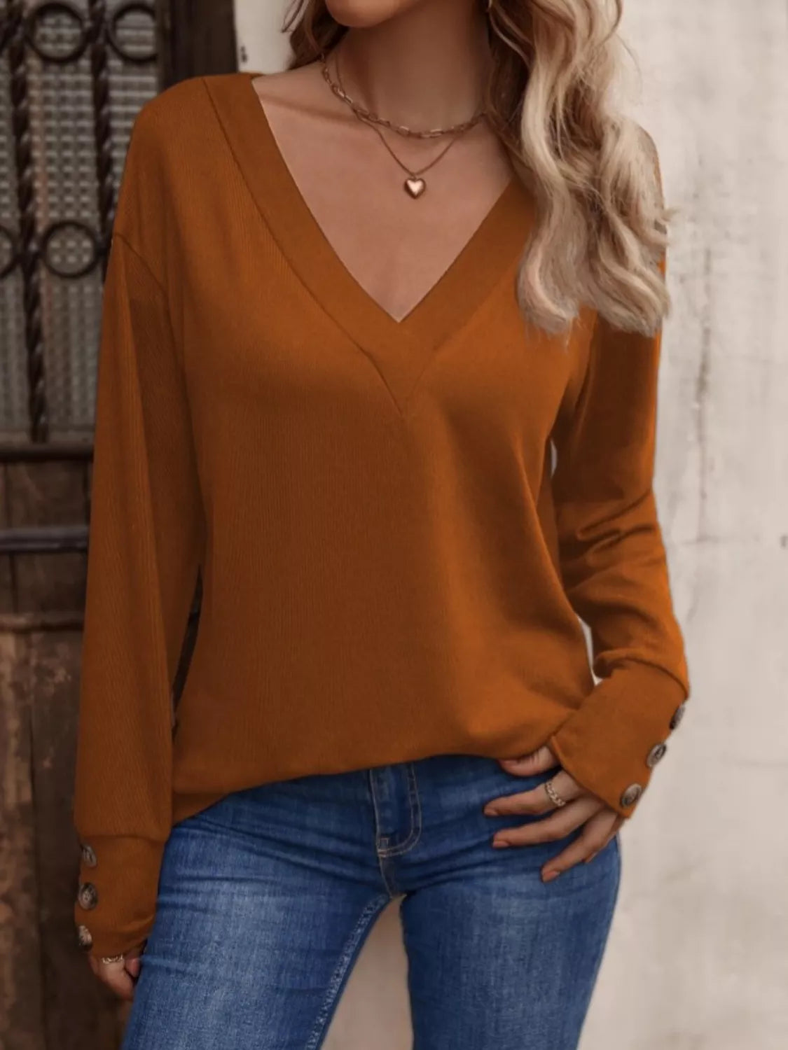V-Neck Long Sleeve T-Shirt