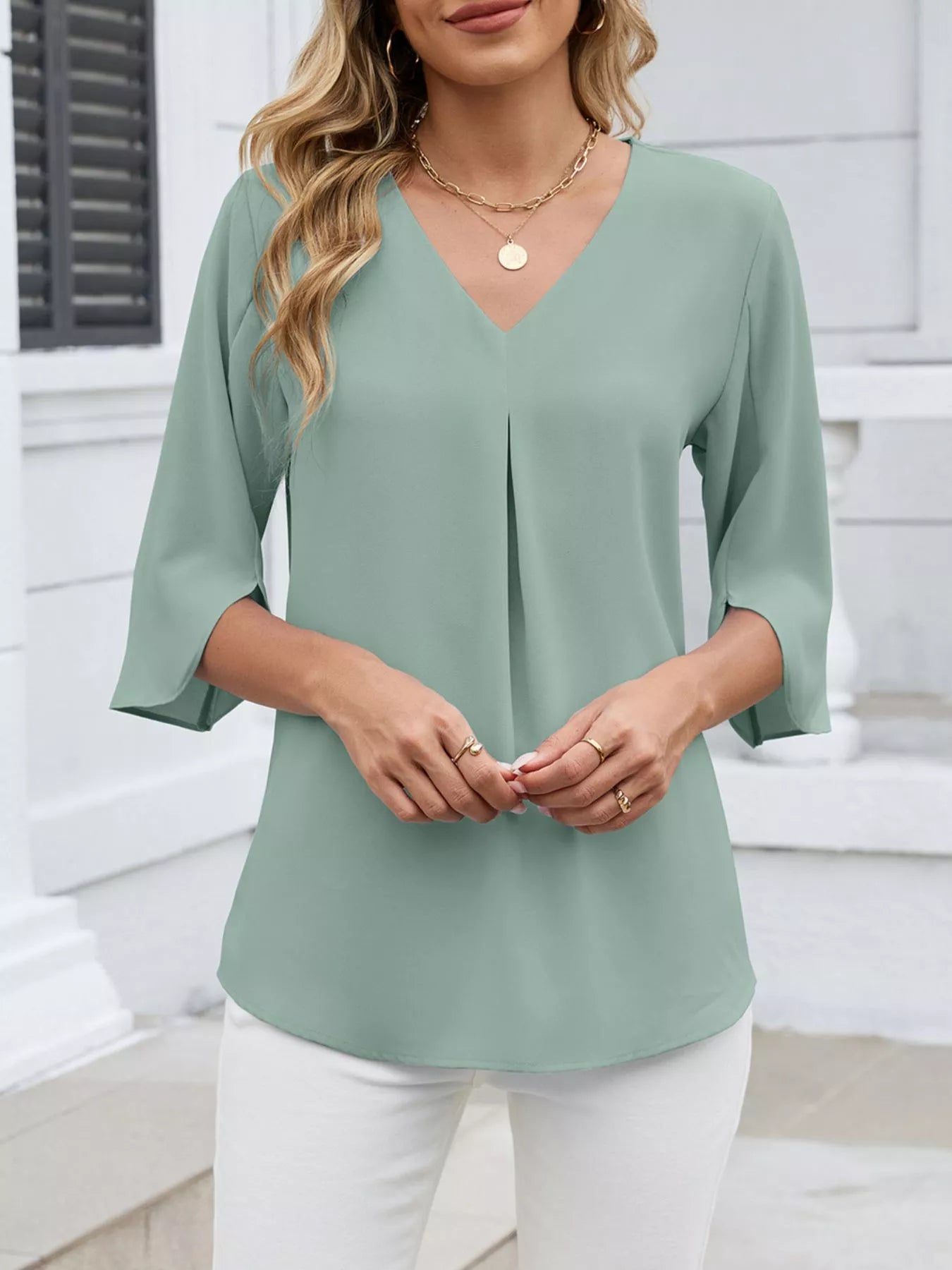 V-Neck 3/4 Sleeve Blouse