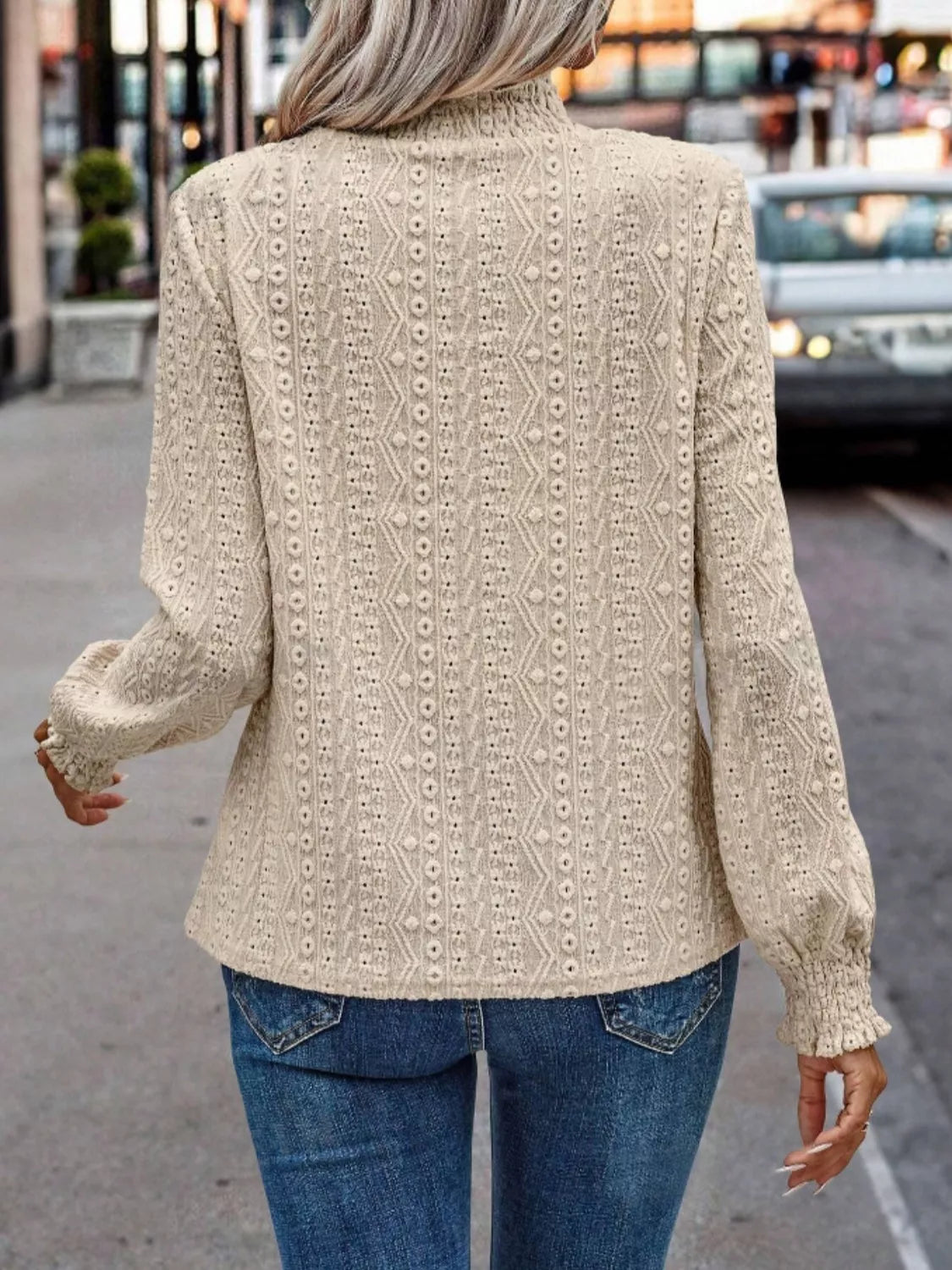 Eyelet Long Sleeve Blouse